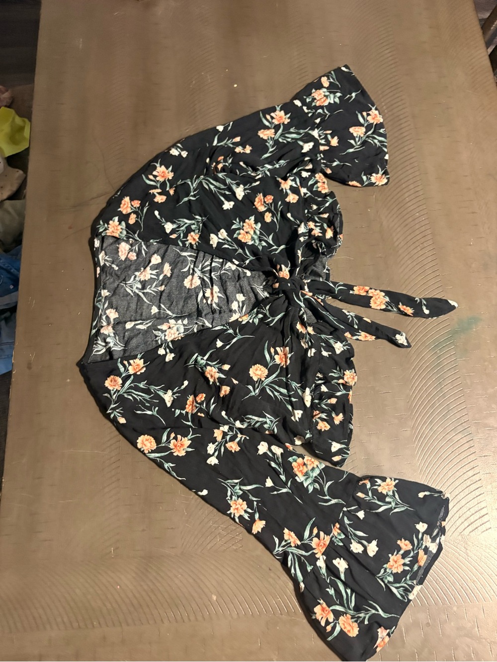 American Eagle Outfitters Black Floral Tie-Front Wrap Top